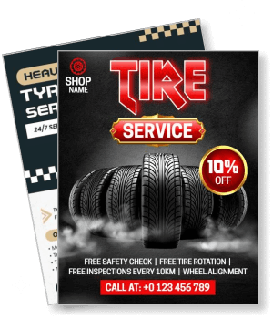 tire service promotion discount flyer with contact information template