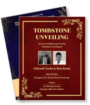 tombstone unveiling invitation card chikondi tembo wezi banda template