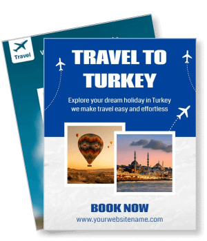 travel to turkey holiday promo flyer balloon and mosque images template