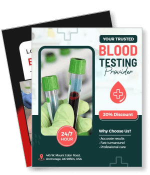 trusted blood testing provider poster with discount offer and contact details template