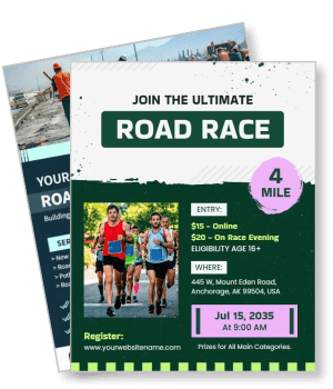 ultimate road race event poster with registration details and date template