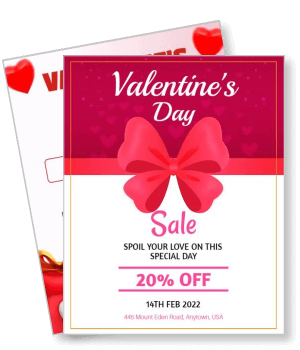 valentines day sale poster with red bow and hearts special offer template