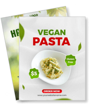 vegan pasta menu flyer gluten free promotion affordable price template