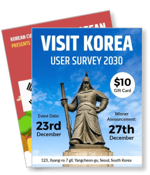 visit korea 2030 user survey with statue promotion and gift card offer template