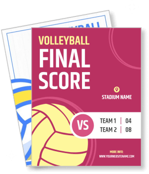 volleyball final score card design with match details template