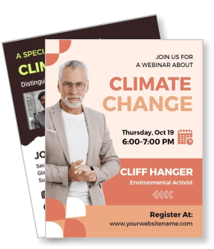 webinar promotion climate change with environmental activist cliff hanger template