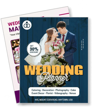 wedding planner brochure with couple and service discount details template