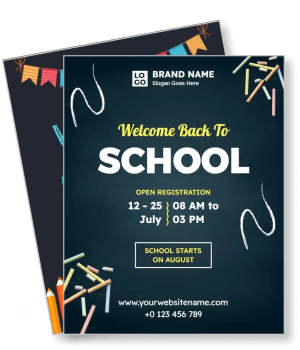 welcome back to school poster with registration and contact details template