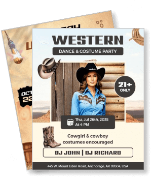 western dance costume party poster cowgirl cowboy theme event template