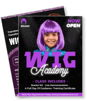 wig academy promotional flyer purple hair class details template