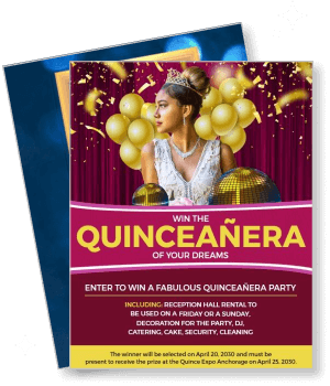 win fabulous quinceanera party poster gold balloons dream theme template