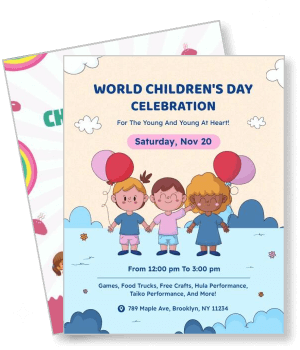 world childrens day celebration invitation with activities and date details template