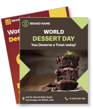 world dessert day promo flyer with chocolate brownies brand advertisement template