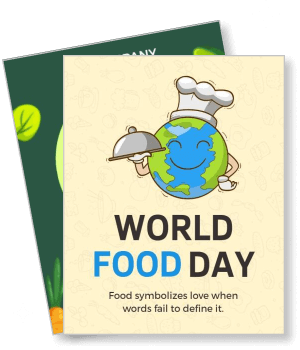 world food day poster with earth wearing chef hat and smiling template