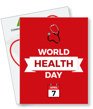 world health day poster april 7th red theme with stethoscope template