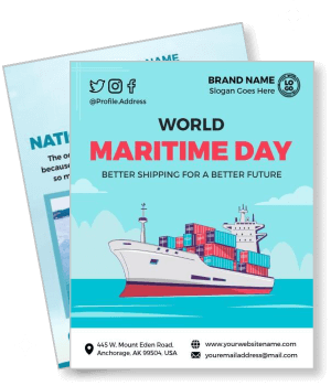 world maritime day shipping poster with cargo ship and blue ocean theme template