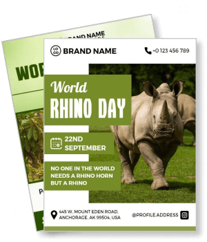 world rhino day poster with rhino image and event details template