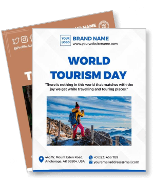 world tourism day poster hiking mountains promotional template