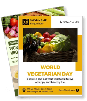 world vegetarian day celebration flyer with basket of vegetables and event details template