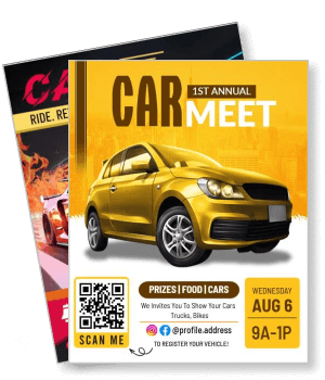 yellow car meet flyer august event invitation prizes food cars template