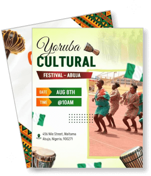 yoruba cultural festival abuja event poster with dancers and drums template