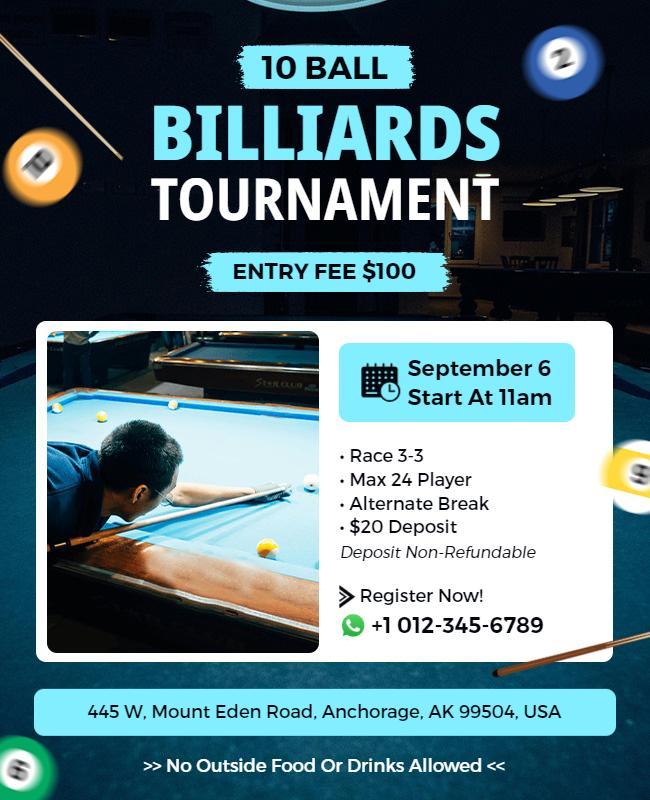 10 Ball Billiards Tournament Event Flyer Template