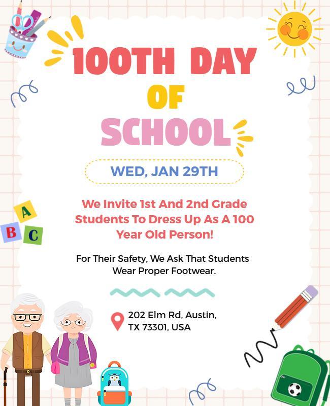 100 Days of School Celebration Flyer Template