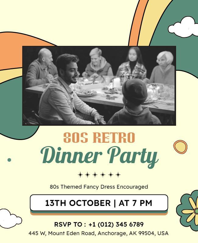 80s Retro Themed Dinner Party Flyer Template