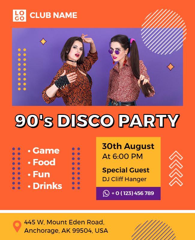 90s Themed Disco Party Event Flyer Template