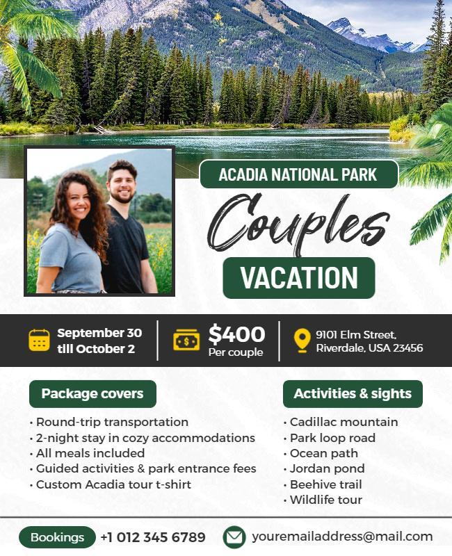 Acadia National Park Couples Vacation Flyer Template