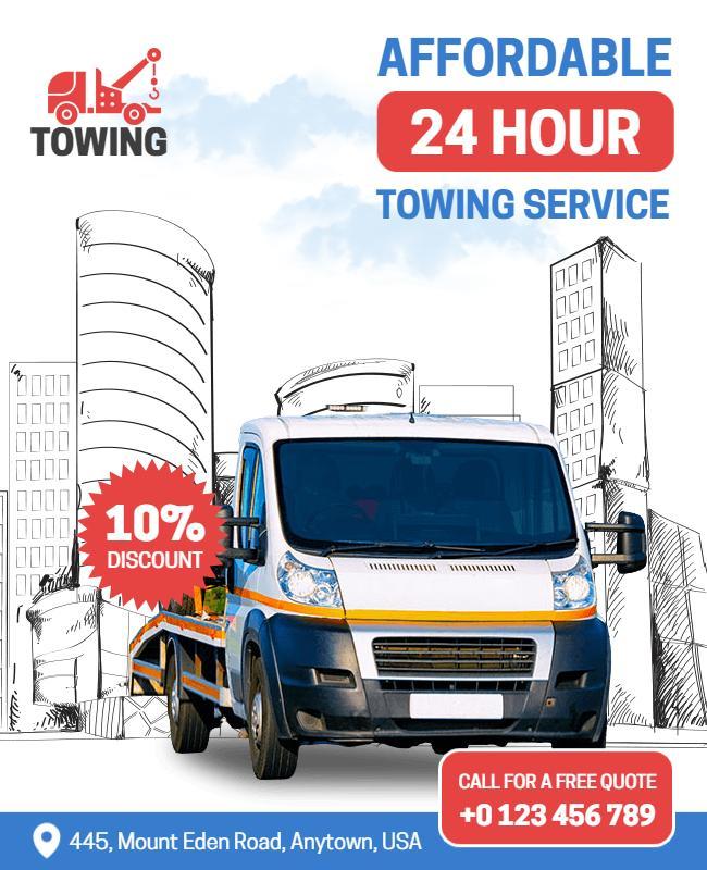 Affordable 24 Hour Towing Service Flyer Template