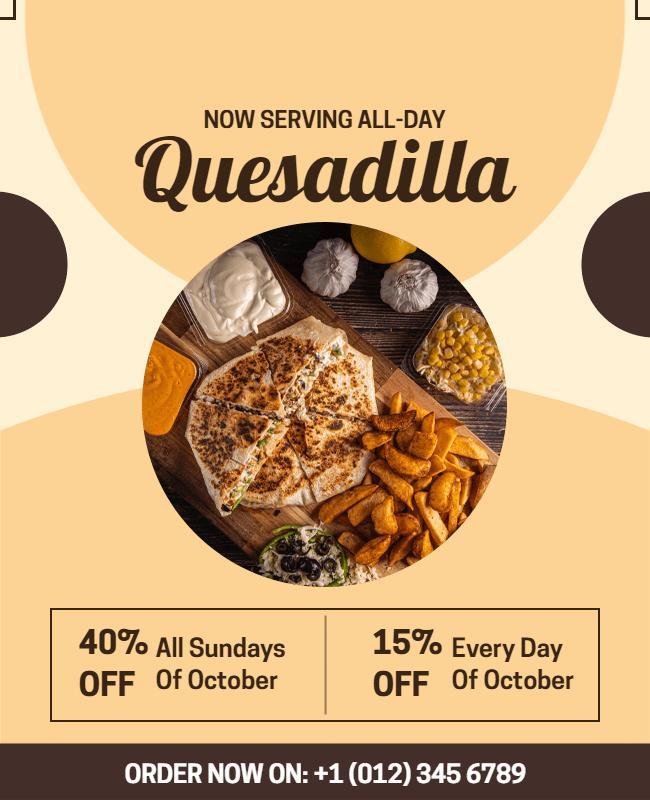 All Day Quesadilla Food Promotion Flyer Template