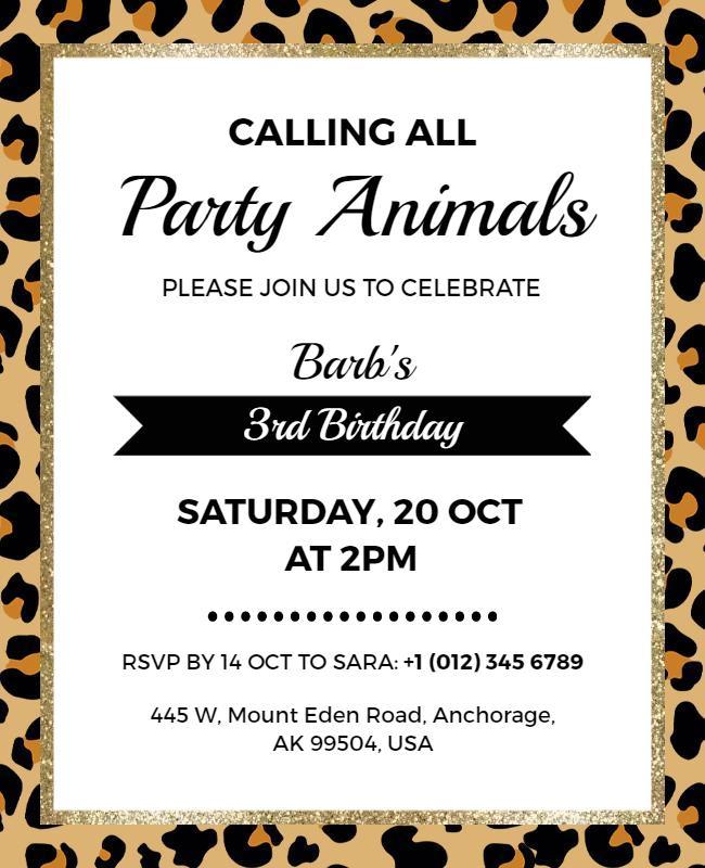 Animal Theme Birthday Party Celebration Flyer Template