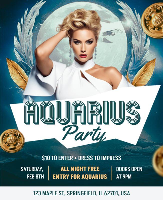 Aquarius Zodiac Party Announcement Flyer Template