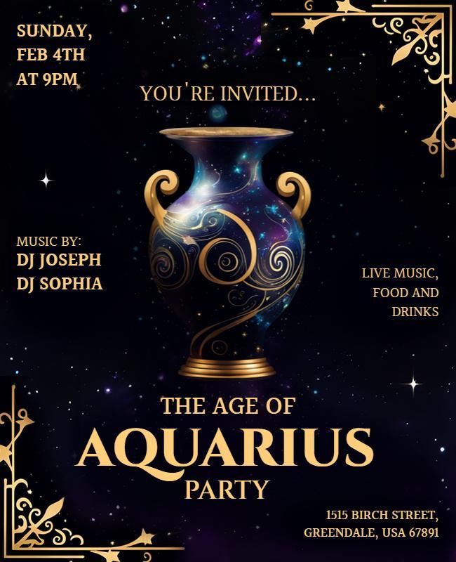 Aquarius Zodiac Sign Party Event Flyer Template