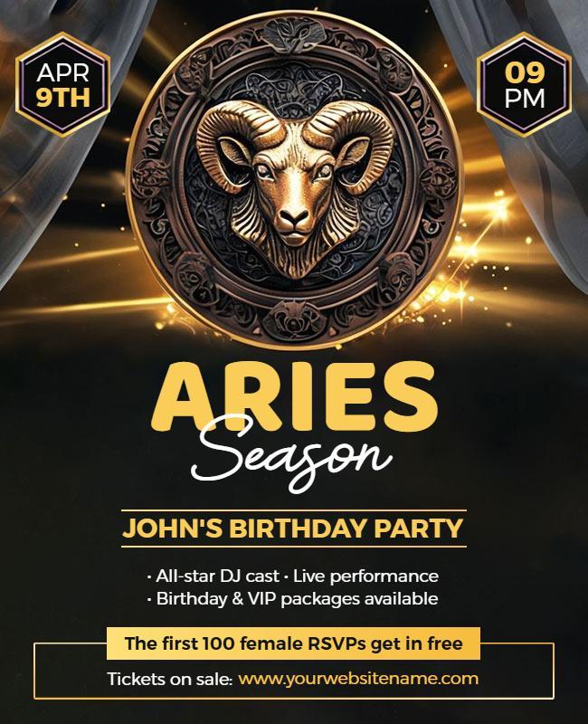 Aries Season Birthday Party Invitation Flyer Template