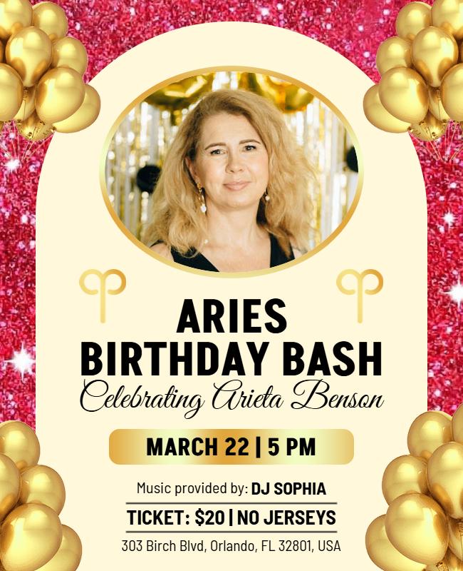 Aries Themed Birthday Bash Celebration Flyer Template