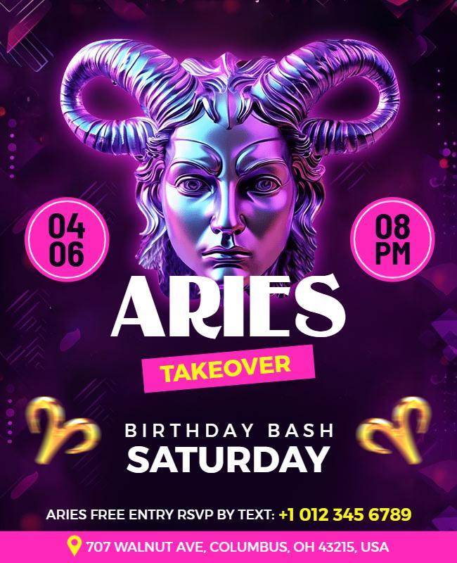 Aries Themed Birthday Bash Flyer Template