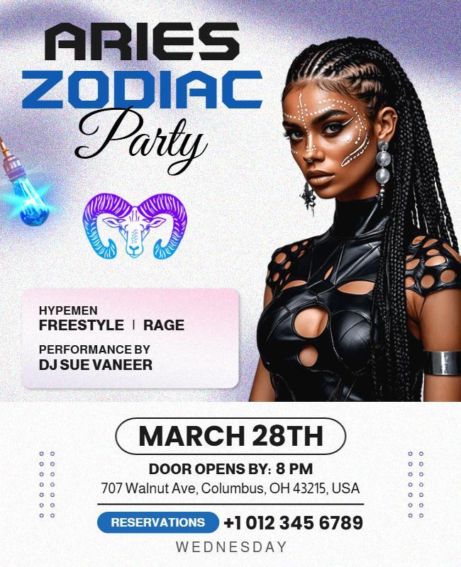 Aries Zodiac Theme Party Flyer Template