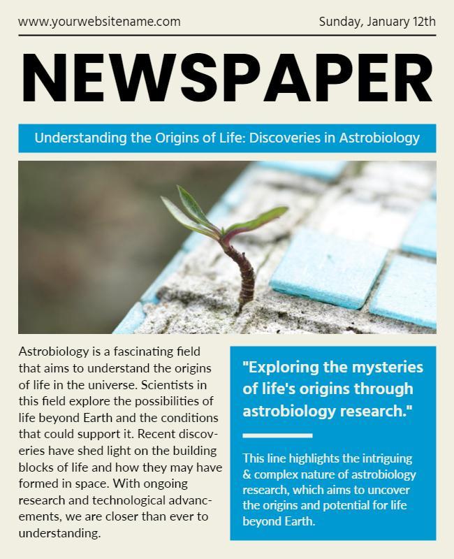 Astrobiology Discoveries Newspaper Flyer Template