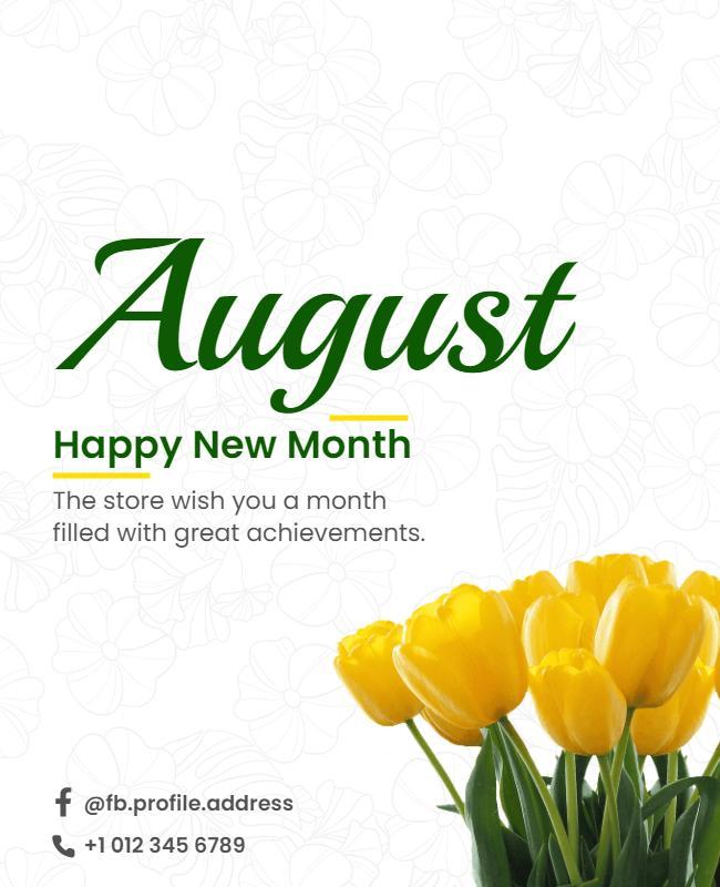 August Monthly Greeting with Yellow Tulips Flyer Template