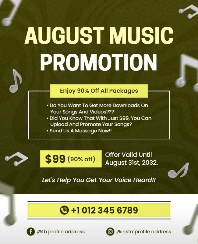 August Music Promotion Discount Flyer Template