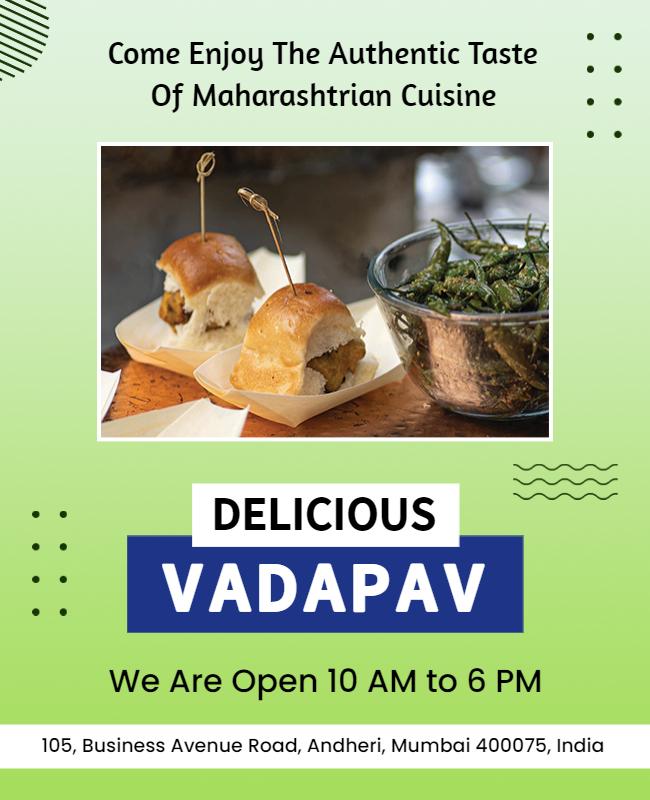 Authentic Maharashtrian Vadapav Restaurant Flyer Template