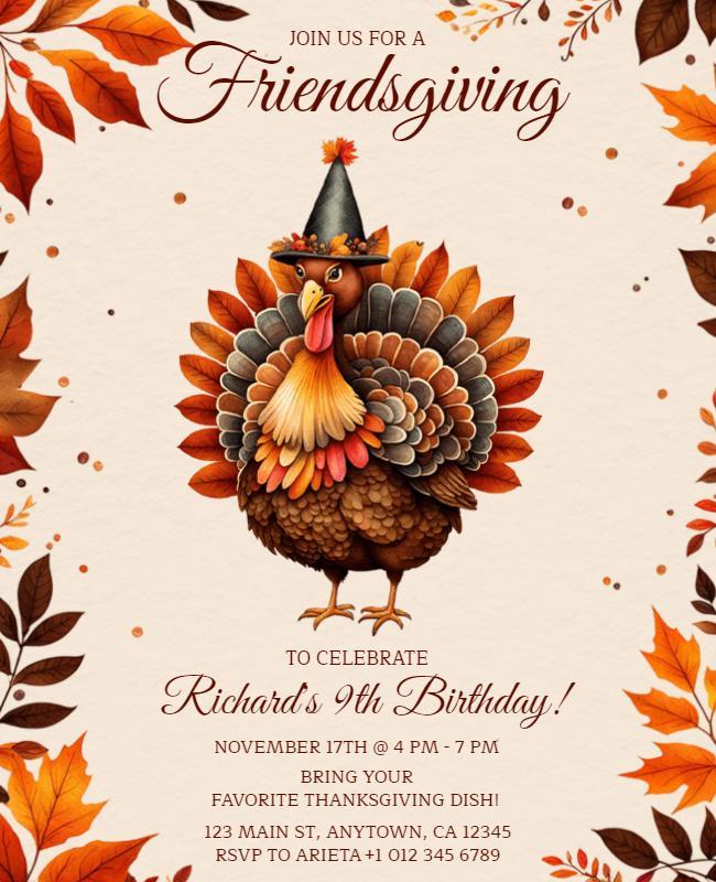 Autumn Friendsgiving Birthday Party Event Flyer Template