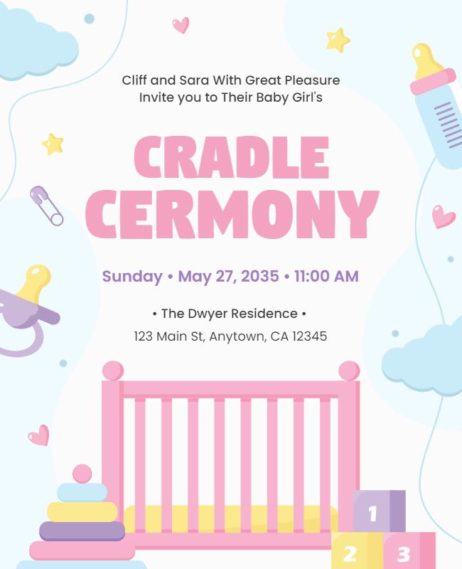 Baby Girl Cradle Ceremony Invitation Flyer Template