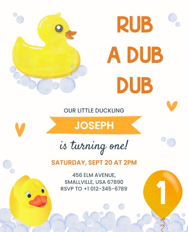 Babys First Birthday Rubber Duck Flyer Template