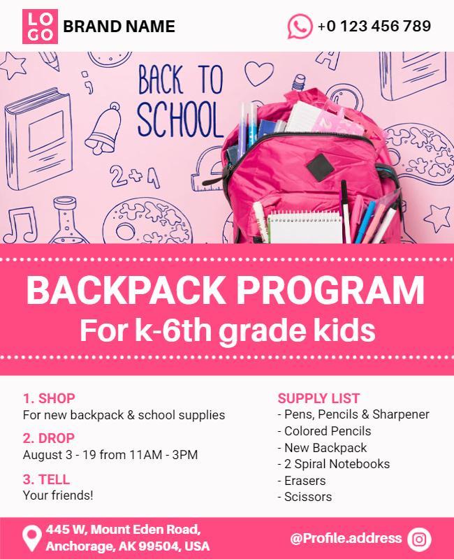 Back to School Backpack Program Flyer Template