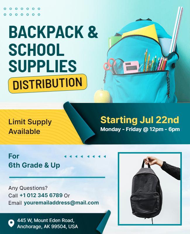 Backpack and School Supplies Distribution Flyer Template