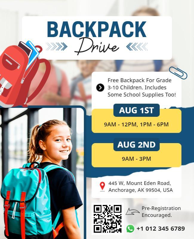 Backpack Donation Event for Children Flyer Template