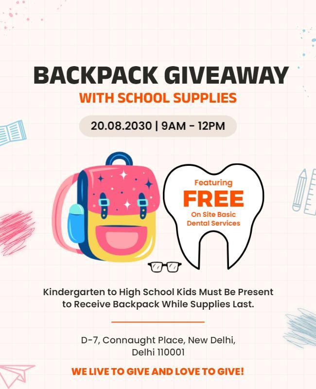 Backpack Giveaway with School Supplies Flyer Template